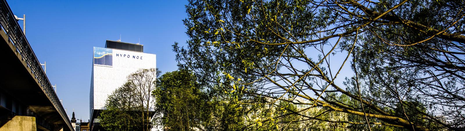 HYPO NOE headquarters - building with the river Traisen in the foreground
